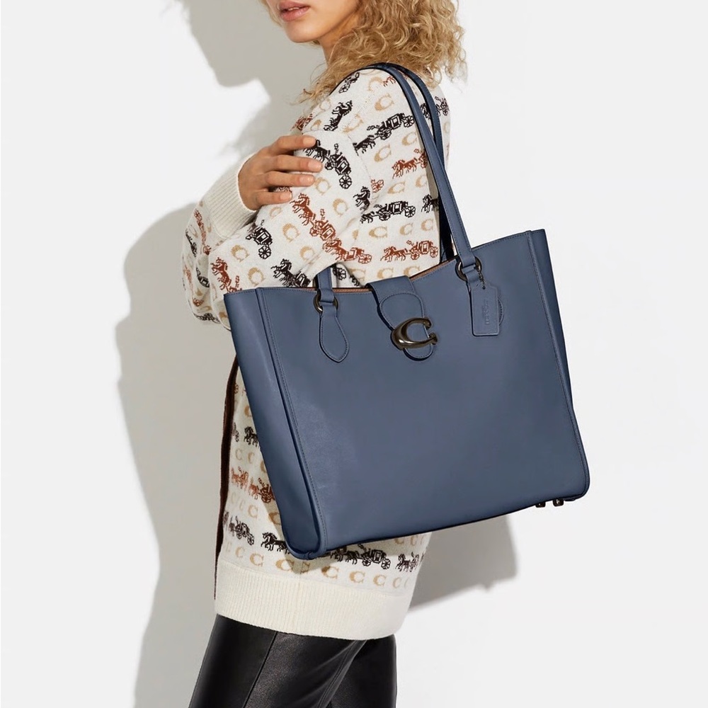 NWT Coach Theo Canyon Tote Bag Pewter Washed Chambray - Picture 1 of 14